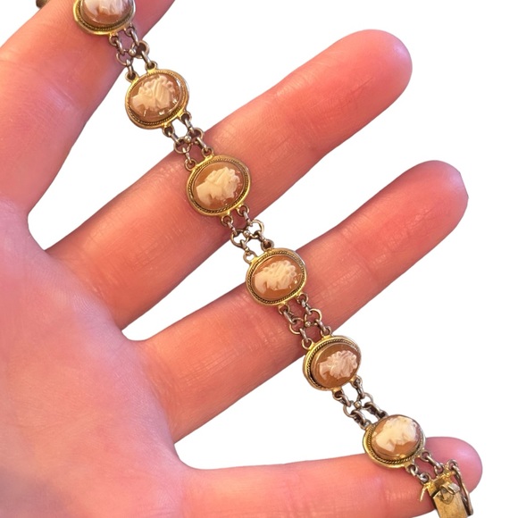 Antique Cameo link bracelet Victorian 800 silver Hand carved - Picture 2 of 8